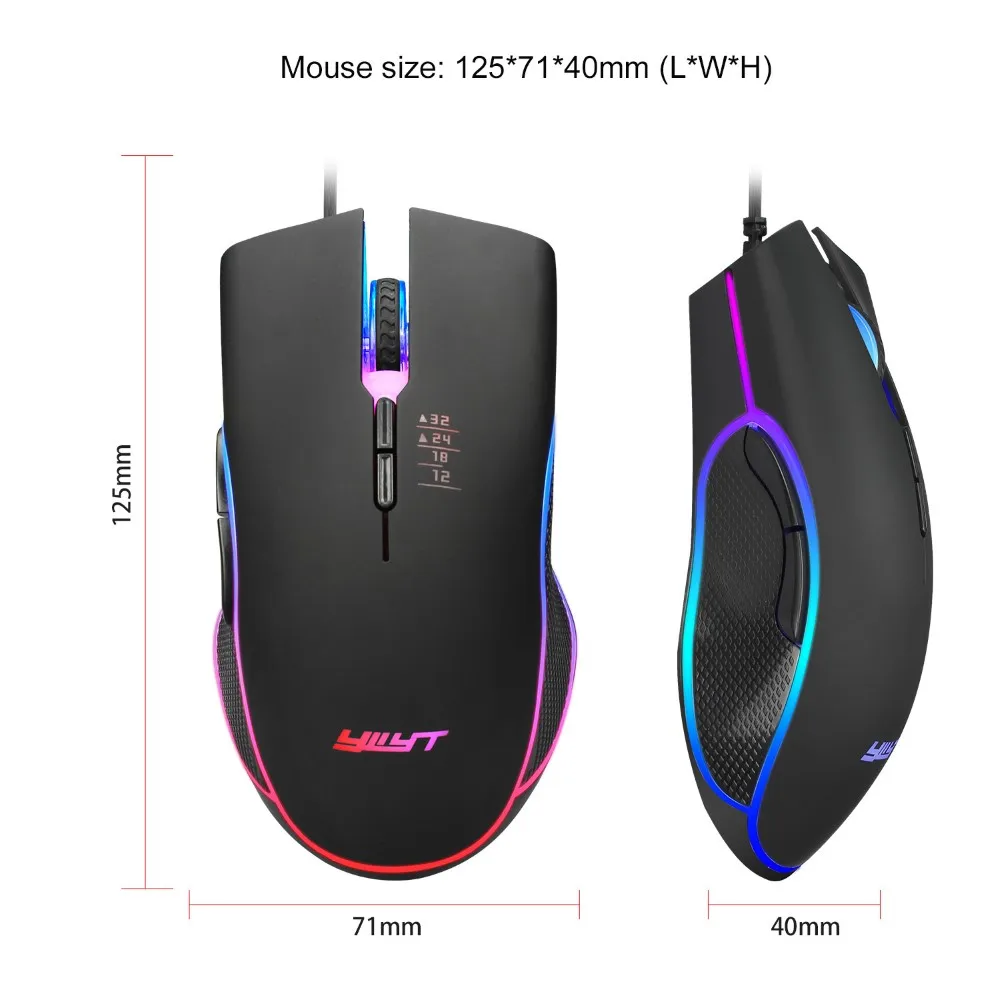 

Brand New YWYT G853 Wired Mouse USB Interface 3200DPI 7 Buttons Optical Ergonomic Gaming Mice With 4 Color Breathing Light