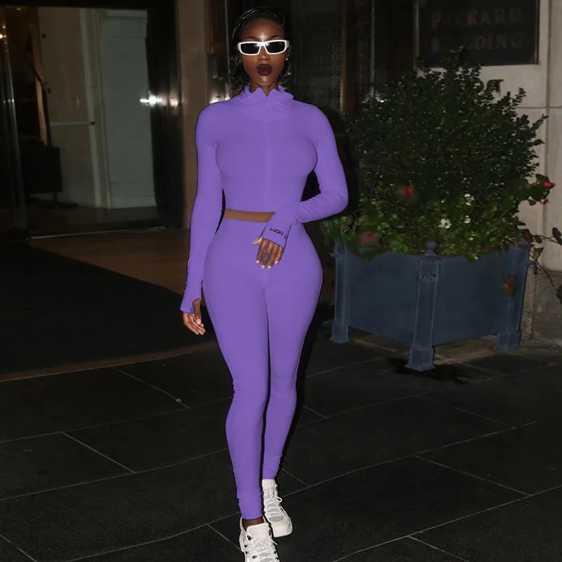 

Autumn Winter Two 2 Piece Sets Long Sleeve Crop Tops Skinny Pants Sportsuits Bodycon Outfits Women Sets Sexy Tracksuits