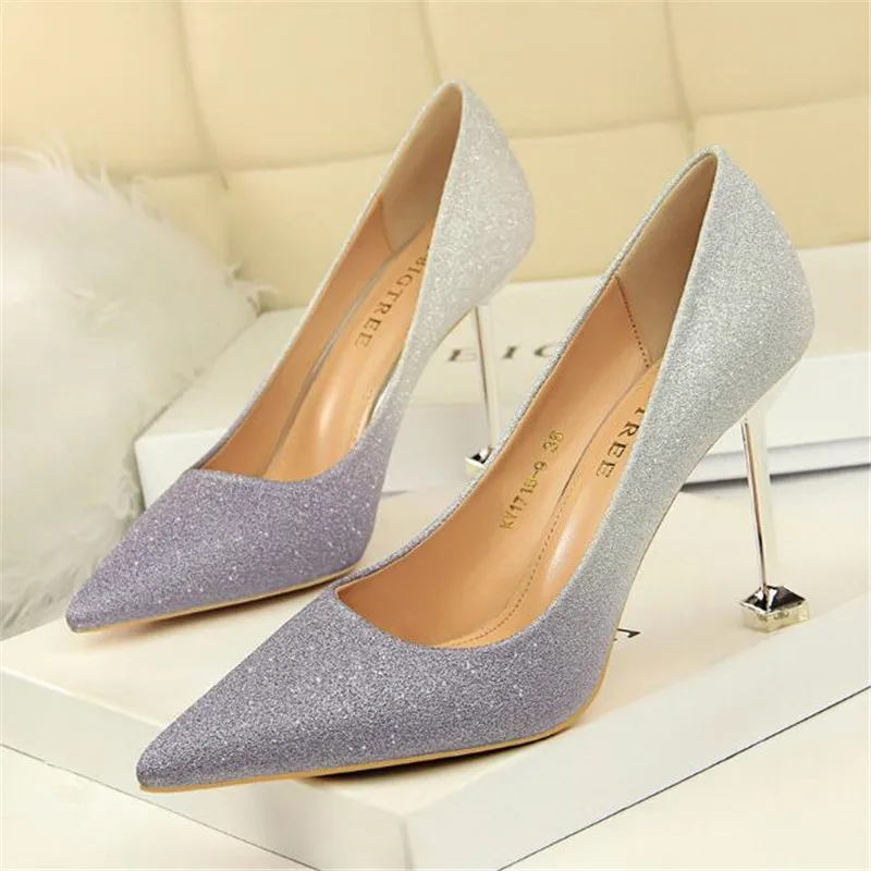 

Women's high heels new fashion stiletto high heel shallow mouth pointed shiny color gradient sexy thin women's shoes