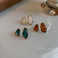 korean retro small versatile nails asymmetric geometric resin advanced design sense earrings