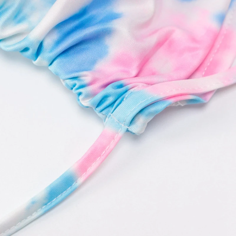 

Hot kf-Long Sleeve Tie Dyed Sexy Crop Top Skirt Ruched Bandage 2 Pieces Set Autumn Women Streetwear Tracksuit