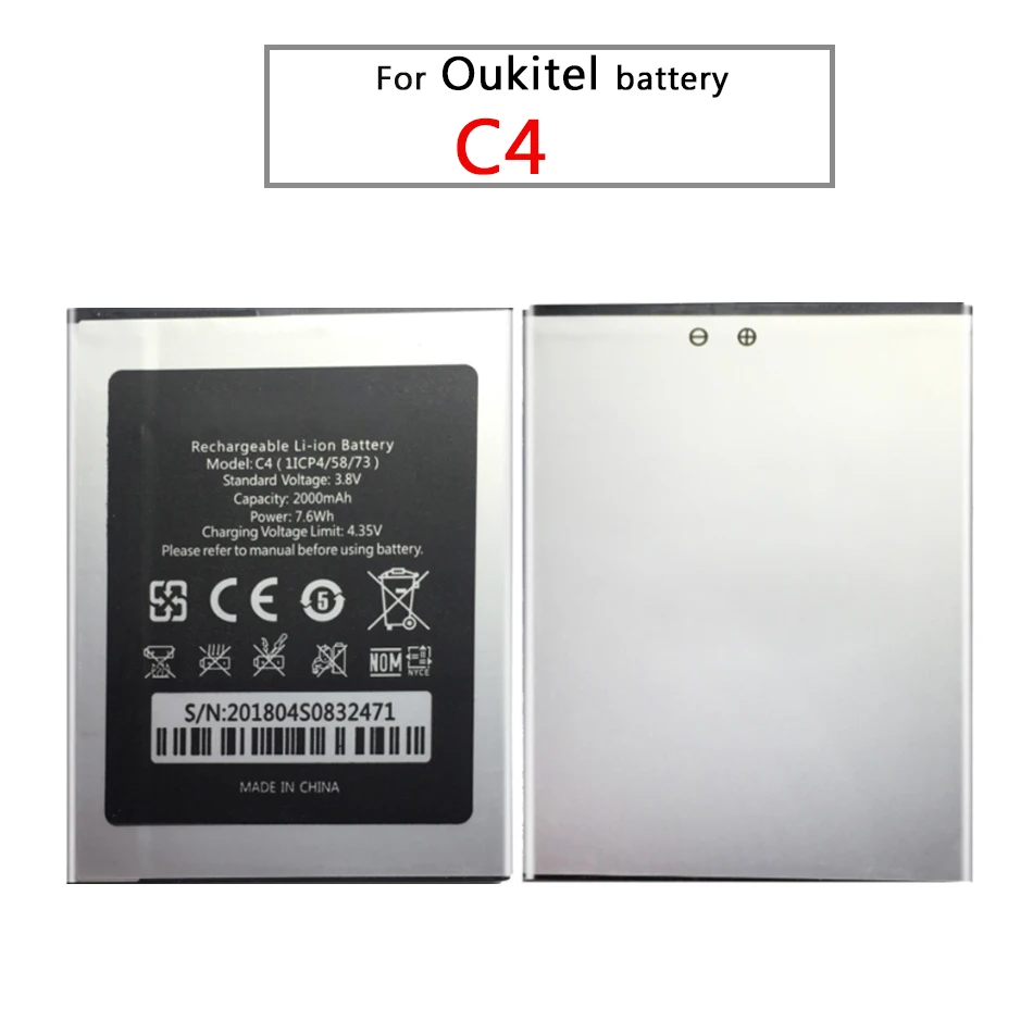 Для Oukitel C4 C 4 plus мобильный телефон аккумулятор 1 шт. 2000 мАч литий полимерный