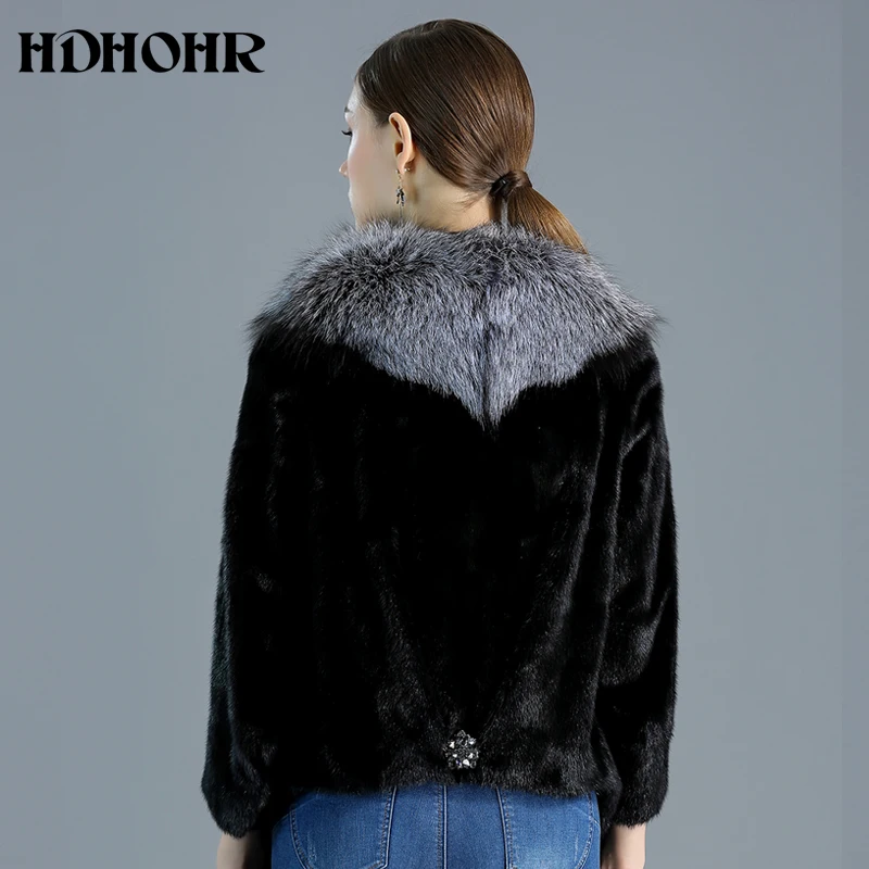 HDHOHR новые шубы из натурального меха, женские шубы из натурального меха норки, для отдыха, теплая зимняя короткая норковая Меховая куртка
