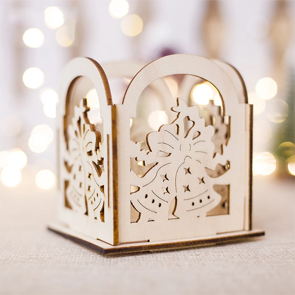 Рождественский полый подсвечник деревянный креативный МДФ доска подарки Свеча