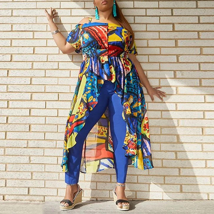 Летнее Асимметричное Платье с принтом вырезом лодочкой до середины икры