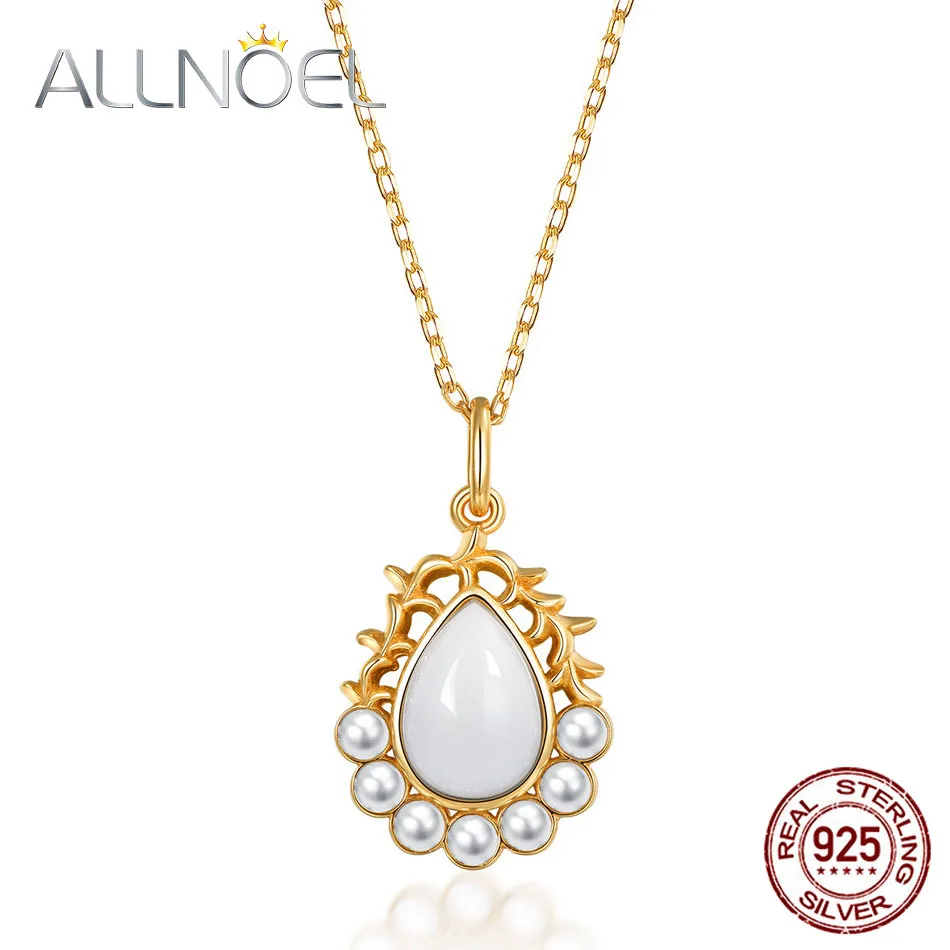 

ALLNOEL Solid 925 Sterling Silver Pendant Necklace Selling Stylish Dainty Shell Pearl White Agate Stone Oendant for Women