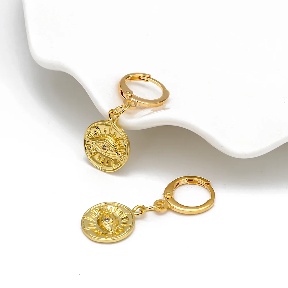 Серьги-подвески женские круглые золотистые/серебристые EY6726 | Украшения и