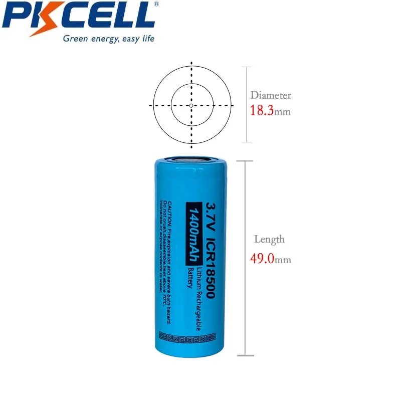 

10Pcs/lot PKCELL ICR 18500 3.7V Liion Rechargeable Battery 18500 1400mAh li-ion Batteries for torch,led lights,ecig,lamp