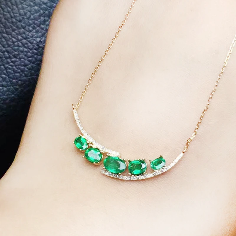 Цепочка из серебра 925 пробы с натуральным изумрудом 5 шт. | Украшения и аксессуары