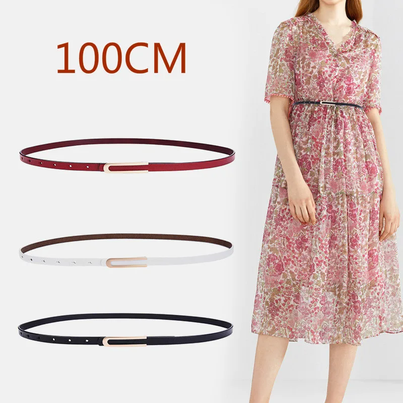 2021 New Fashion Women Genuine Leather Belts Soft Cowhide Belt Design Thin For Punk golden Buckle Strap Dress 100CM