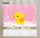 Фотофон маленькая Желтая утка фотография Фон детский день рождения фон розовая полоса пузырьки виниловая фотография