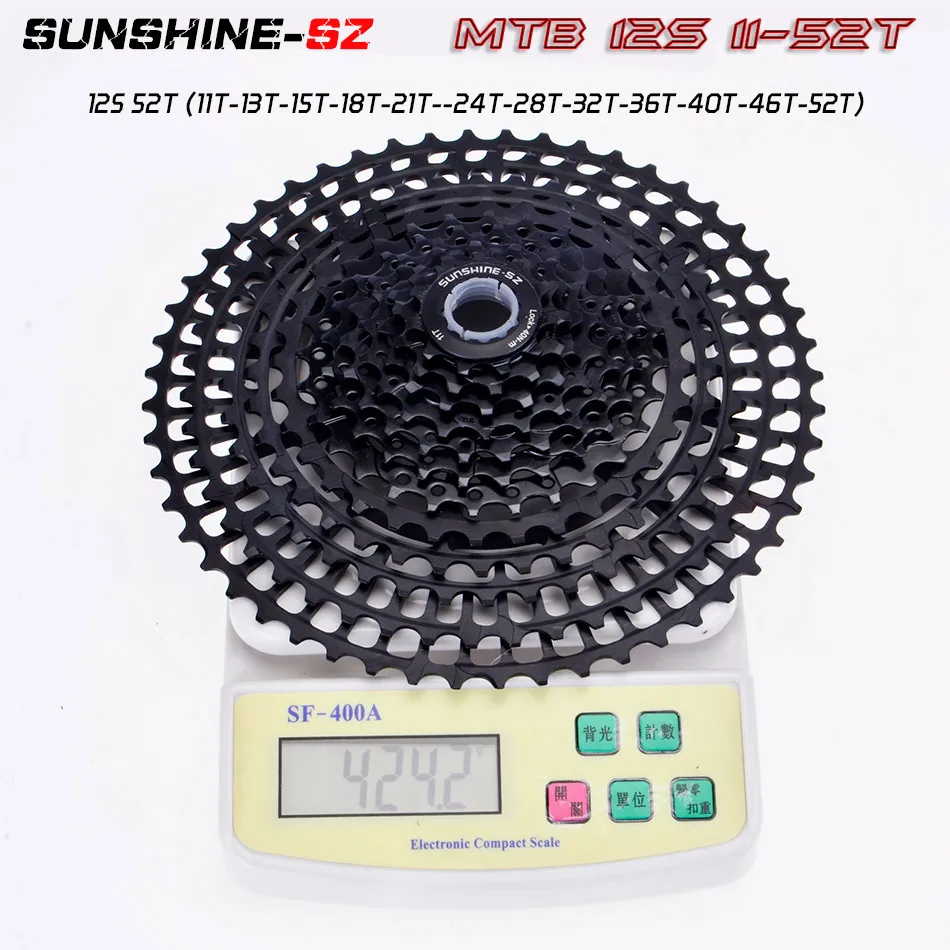 SUNSHNE MTB 11 Geschwindigkeit 11-50 t кассетт 365 г ультралайхт Fahrrad Freilauf 11 t Fahrrad Teile Berg Pelz shimano M9000 M80 - Цвет: 12S 11-52T black
