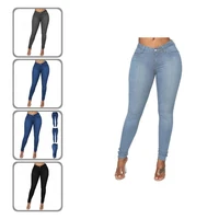 popular denim trousers bodycon button zipper fly mid waist pockets women jeans denim pants pencil pants