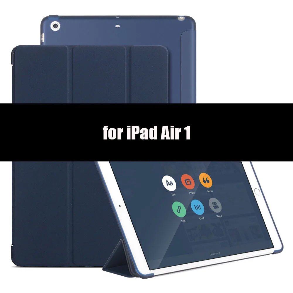 Dark Blue-1 Чехол для iPad Air 2 Air 1, мягкий ТПУ задний смарт-чехол флип-чехол с подставкой PU кожаный чехол для iPad Air противоударный и пылезащитный - Цвет: Dark Blue-1