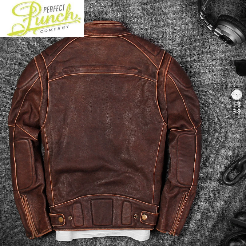 

Мужская винтажная мотоциклетная куртка, жакет из натуральной воловьей кожи, одежда для осени и зимы, 2021