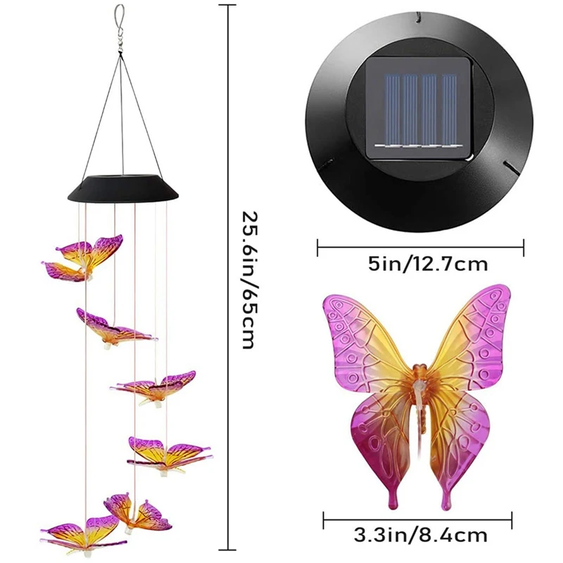 

Solar Colorful Color-changing Hummingbird Butterfly Wind Chime Light Outdoor Hanging Fairy Wind Chime Lamp for Garden Yard Decor