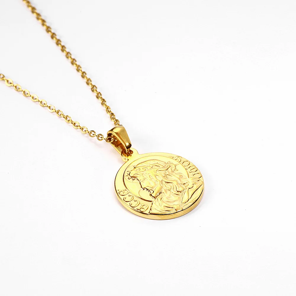 Винтажный круглый кулон в виде монеты из нержавеющей стали золотое ожерелье с