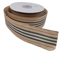 38mm 25yards wired edge beige stripes taffeta ribbon for festival christmas decoration new year gift wrapping n1208