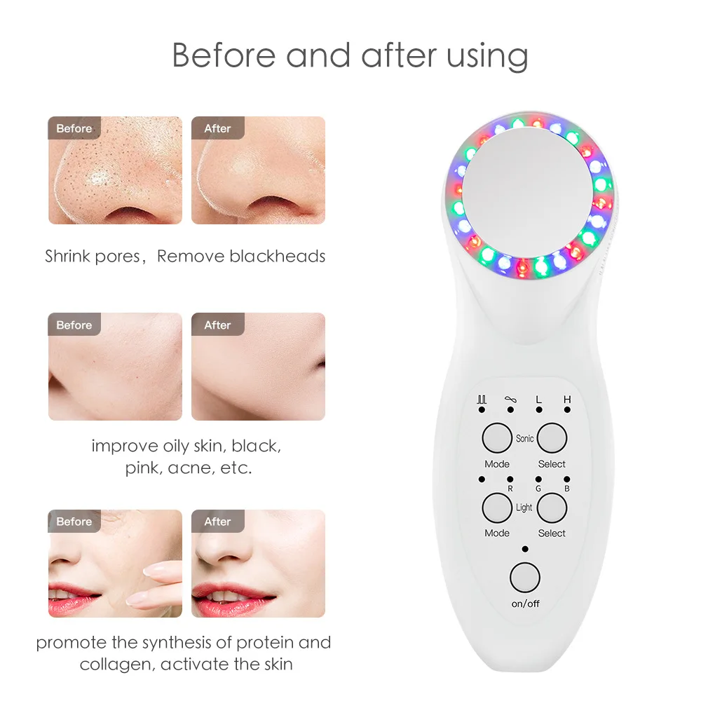 Koop Led Draagbare Ultrasone Gezicht Massager 7 Kleur Photon Verjonging Apparaat Rimpel Remover Facial Massager Huidverzorging Schoonheid Apparaten