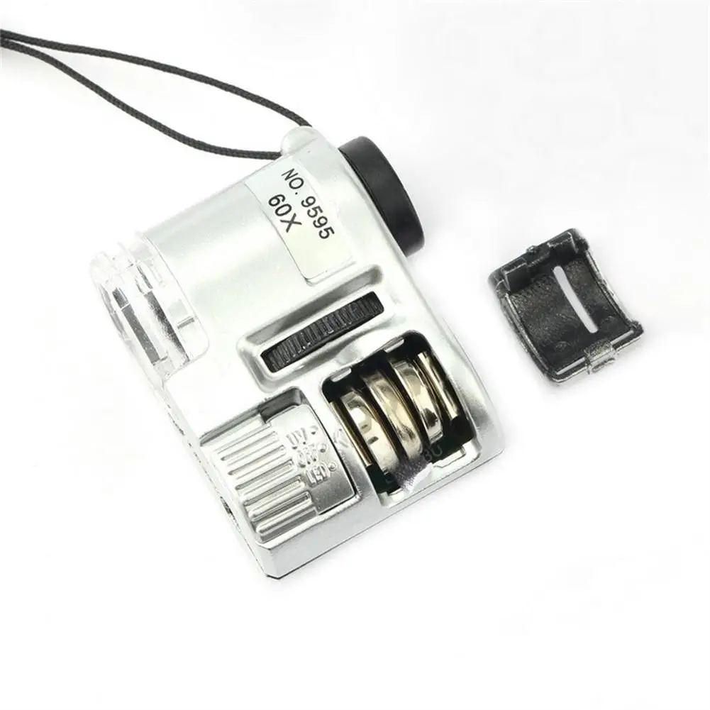 Mini Lens 60X Pocket Magnifier Microscope With LED Ultraviolet Light Jewelry Education Focus Adjustable Loupe Currency Detector