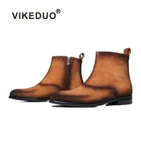 vikeduo hand made official design famous brand footwear dress shoes made brown men suede chelsea boots