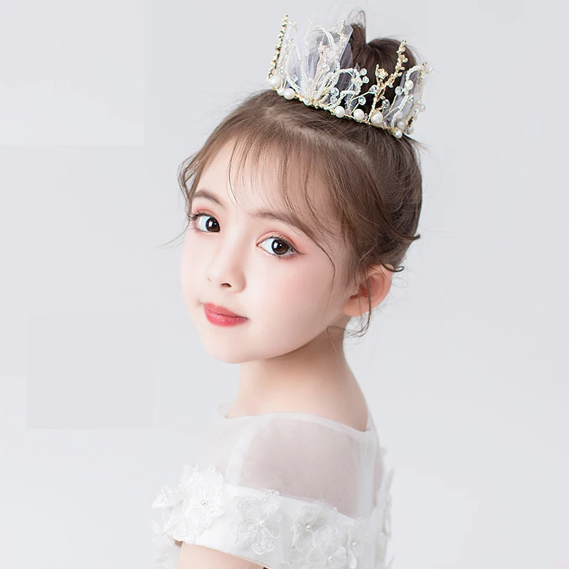 QIANJI Korean hair accessories children's crystal pearl crown headband princess girl headdress baby forest | Аксессуары для