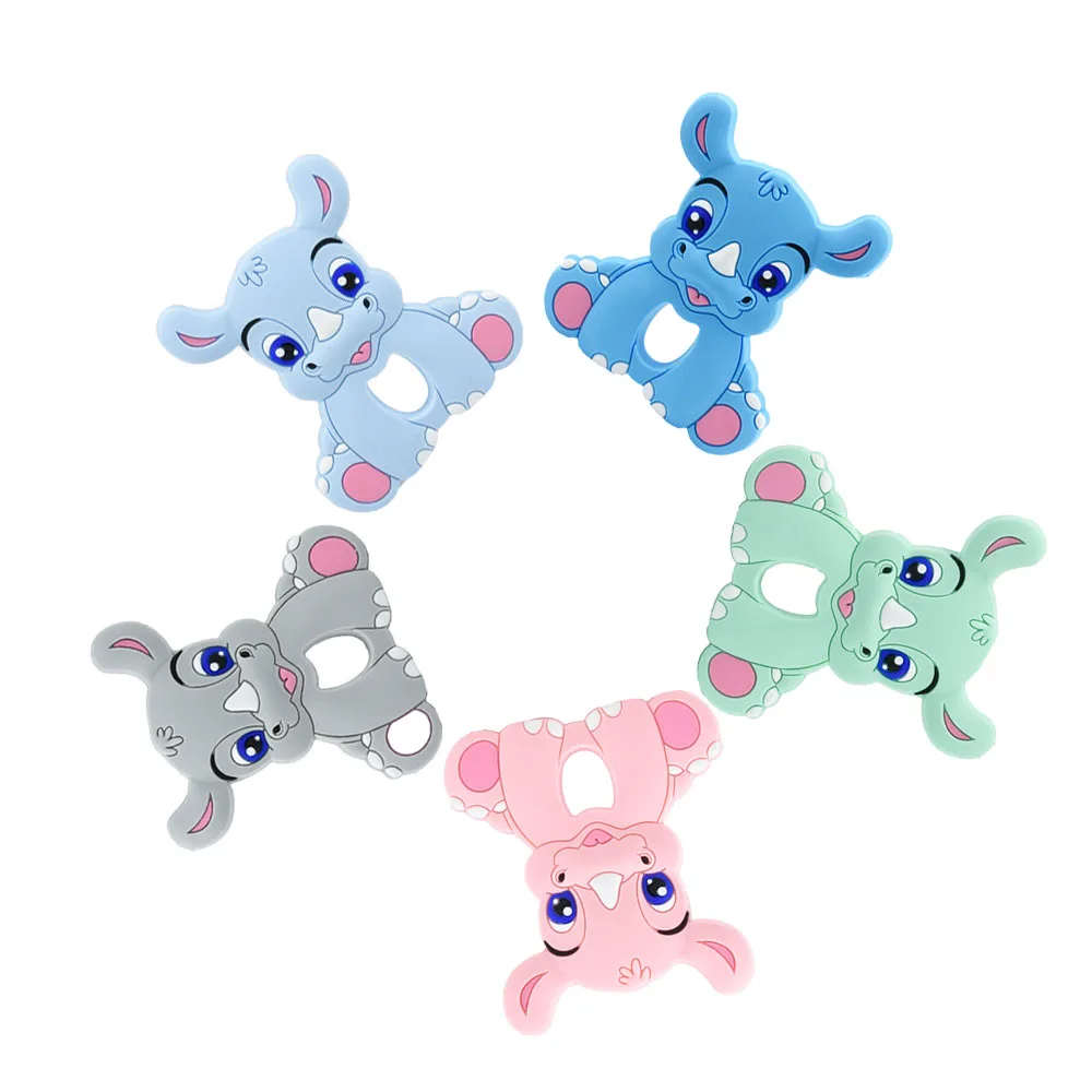 Mordedor de silicona con forma de rinoceronte para beb&eacute;, juguetes de dentici&oacute;n para beb&eacute;, productos masticables con forma de Animal, 5/10 piezas-1