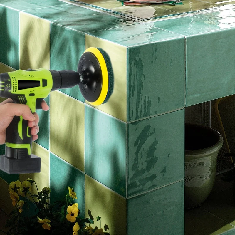 

Drill Power Brush Tile Scrubber Scouring Pads Cleaning Kit, Heavy Duty Household Cleaning Tool (Drill NOT Included)
