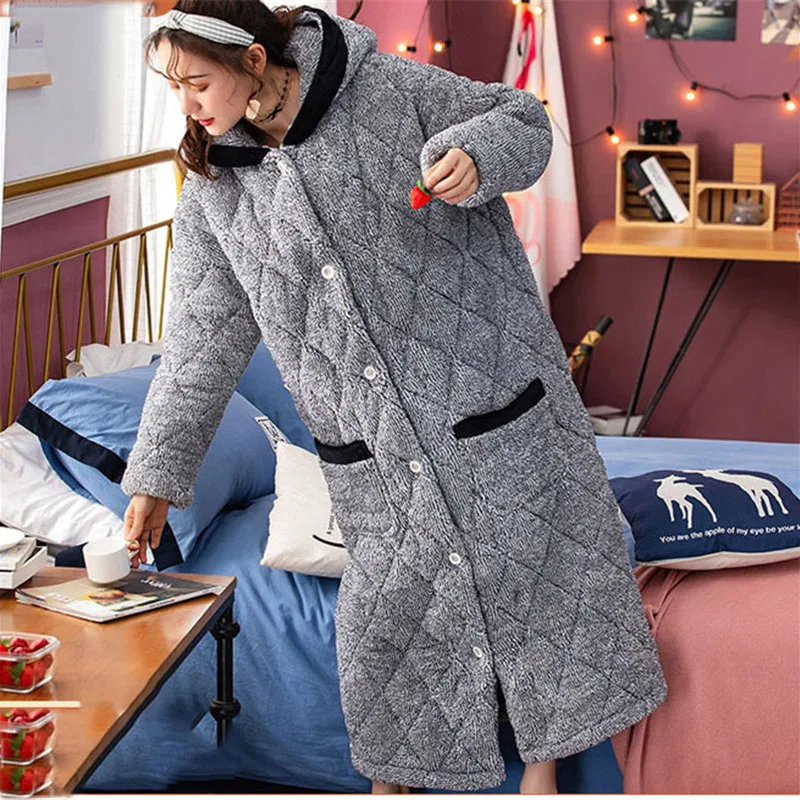 Новая зимняя ночная рубашка женская утепленная 3 слойная мягкая длинная Пижама