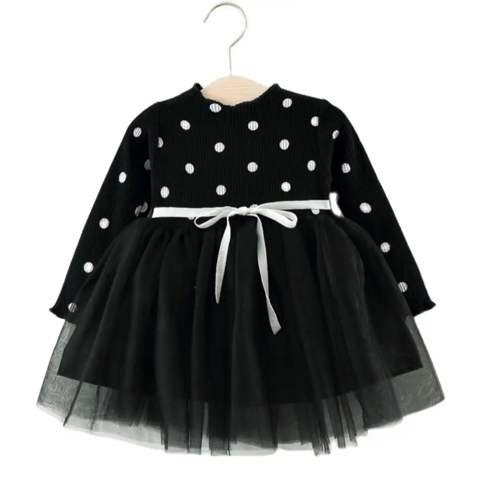 Осенне зимнее вязаное платье в горошек для девочек пуловер одежда маленьких на