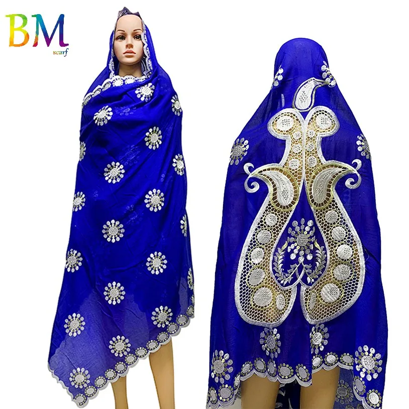 Высококачественный хлопковый шарф Африканский мусульманский женский с вышивкой