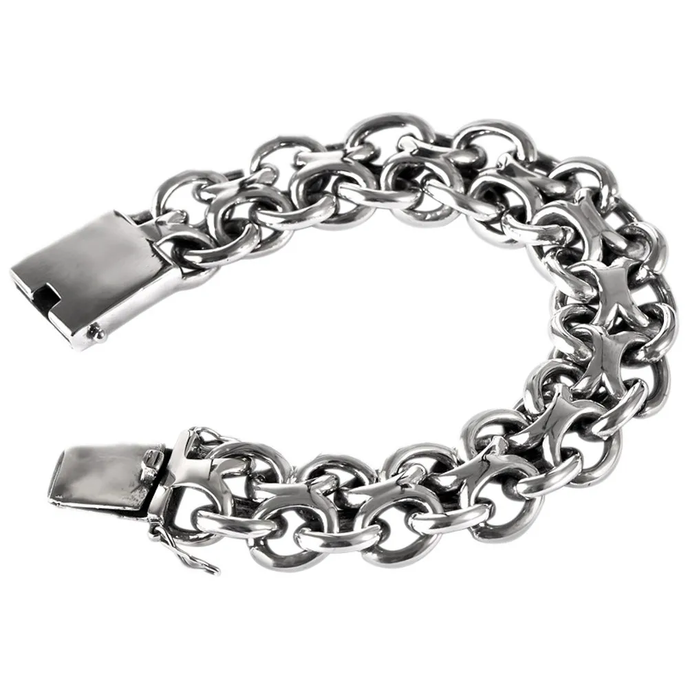 

BOCAI New S925 Pure Silver Men's Bracelet Personality Fashion Domineering Creative Riding Plain Weave Bracelet
