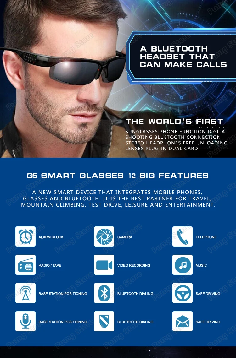 Лучшие продажи продуктов Bluetooth smartglasses носимые цифровые солнечные очки с Bluetooth с видеокамерой запись смарт стекло G5