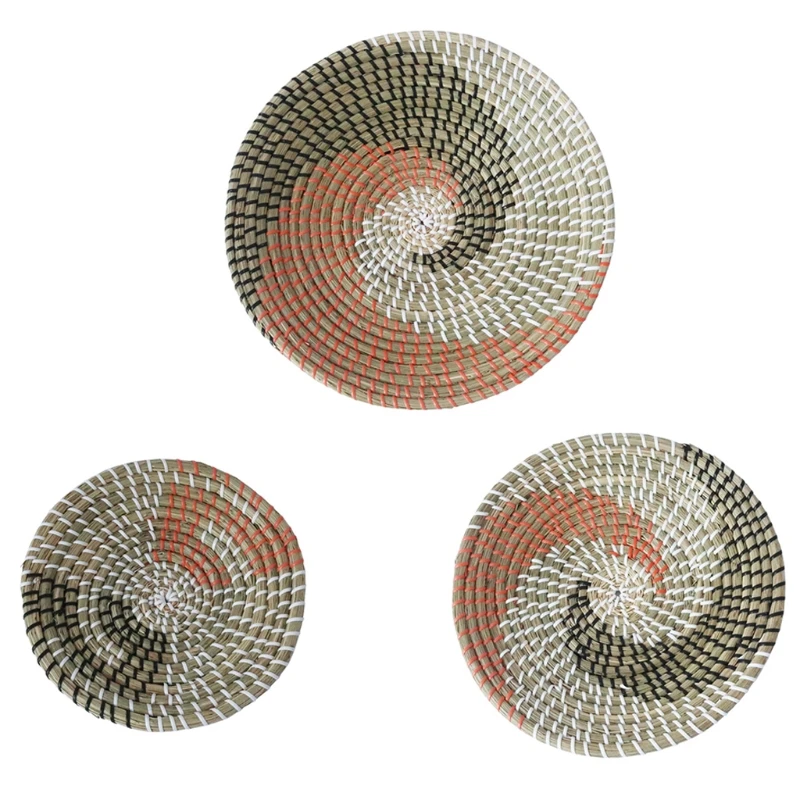 

3pcs Boho Woven Wall Basket Decor Handmade Seagrass Hanging Decorative Tray Bowl