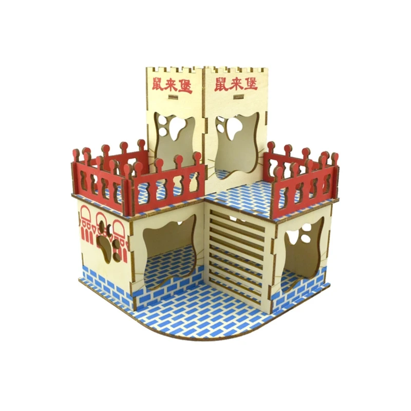 

Hamster Wooden House Villa Easy to Assemble Small Pets Chew Toys Hideout G99A