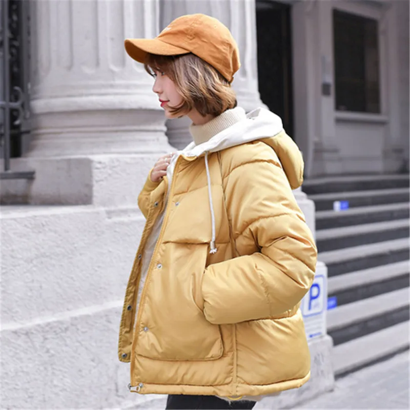 Модная свободная однотонная куртка с капюшоном и карманом из 2019 хлопка теплая