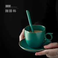 japanese ceramic coffee cup with saucer trumpet simple retro coffee set afternoon tea breakfast cup ceramic mug