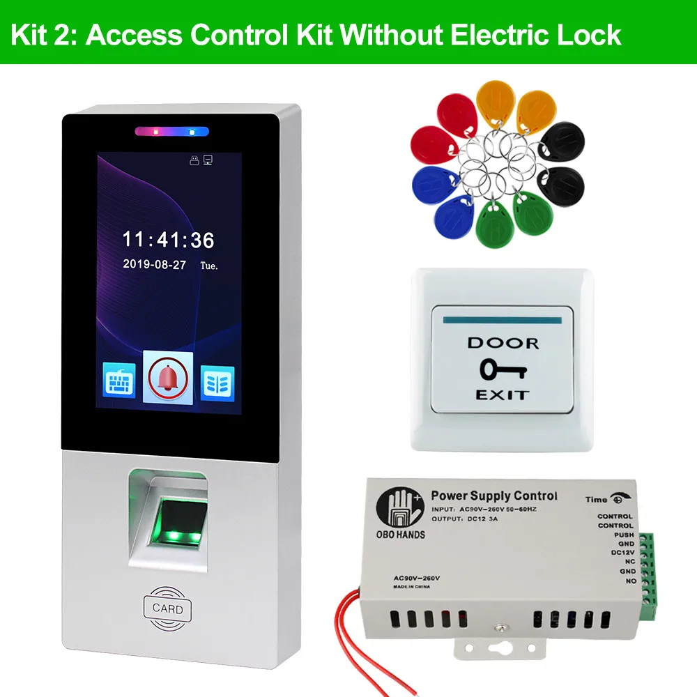 Kit without Lock RFID биометрическая система контроля доступа отпечатков пальцев комплект питания сенсорного экрана клавиатуры контроля доступа электрические дверные замки карты EM - Цвет: Kit without Lock