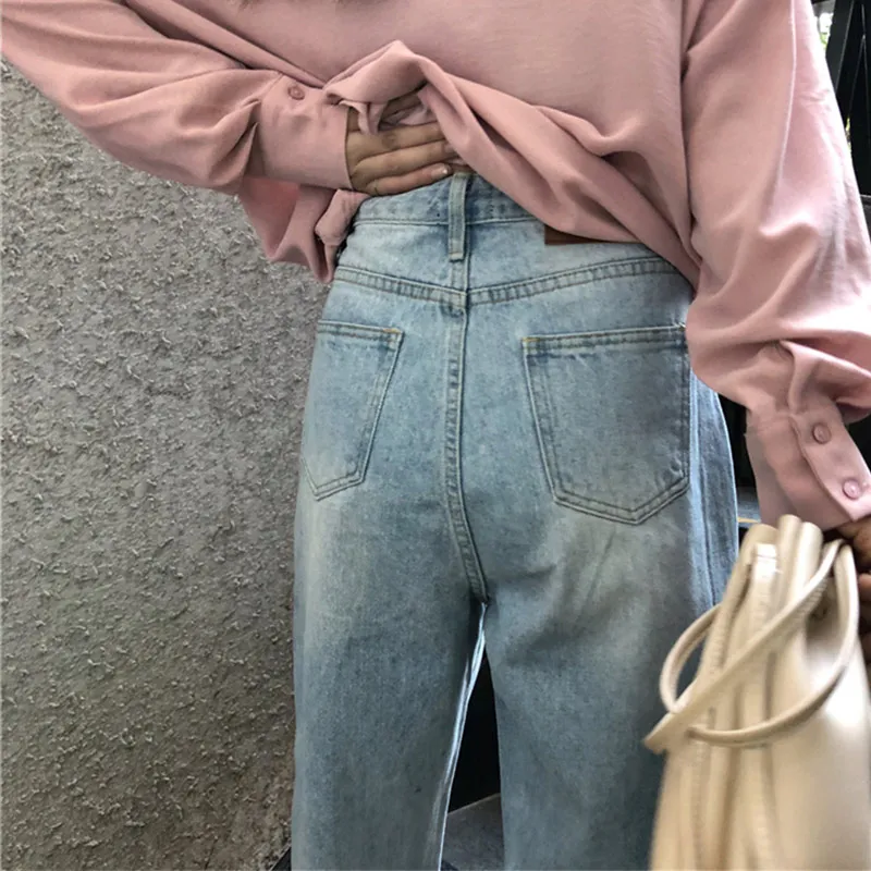 

Women High Waist Jeans Retro Wide Leg Female All-match Simple Full-length Loose Jean Chic Zipper Fashion Casual Sweet Pants