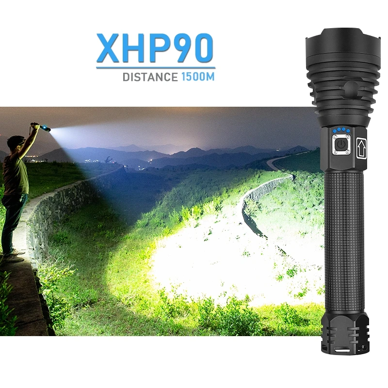 Самый мощный XHP90 светодиодный светильник-вспышка, водонепроницаемый фонарь с зумом XHP70, тактический светильник, USB Перезаряжаемый, 18650 или 26650, XHP50, лампа для кемпинга