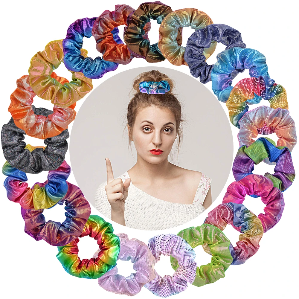 2Pcs Fashion Elastic Glitter Scrunchie Colorful Hair Rubber Bands Accessories Gum Bronzing Hair Rope Ponytail Holder Headdress