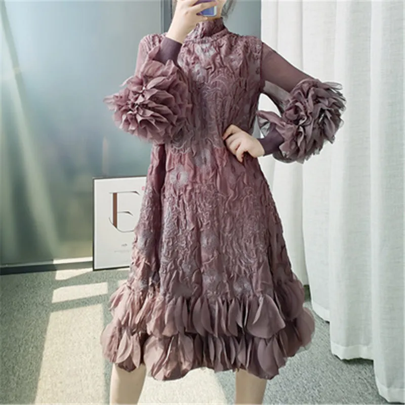 Miyake fold женское французское высококачественное платье с бусинами весна 2021 новое