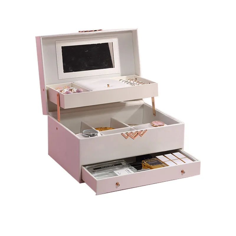 

Multi-functional Big PU Jewelry Box Rings Watches Bangles Necklace Bracelet Display Storage Women Makeup Lipstick Organizer Box
