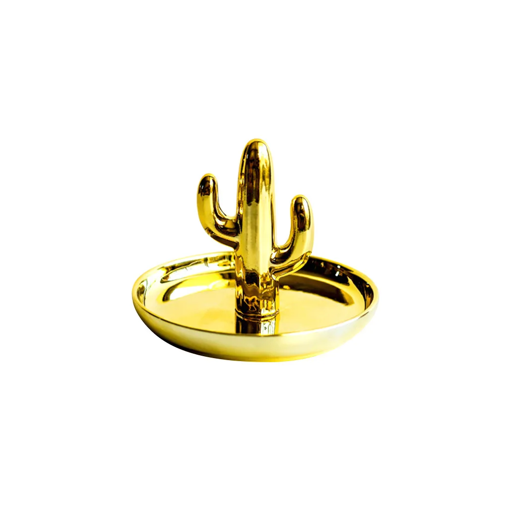 

Creativity Nordic Gold-plated Cactus Ceramic Jewelry Plate Ring Earrings Storage Tray Creative Home Decoration Shooting Props