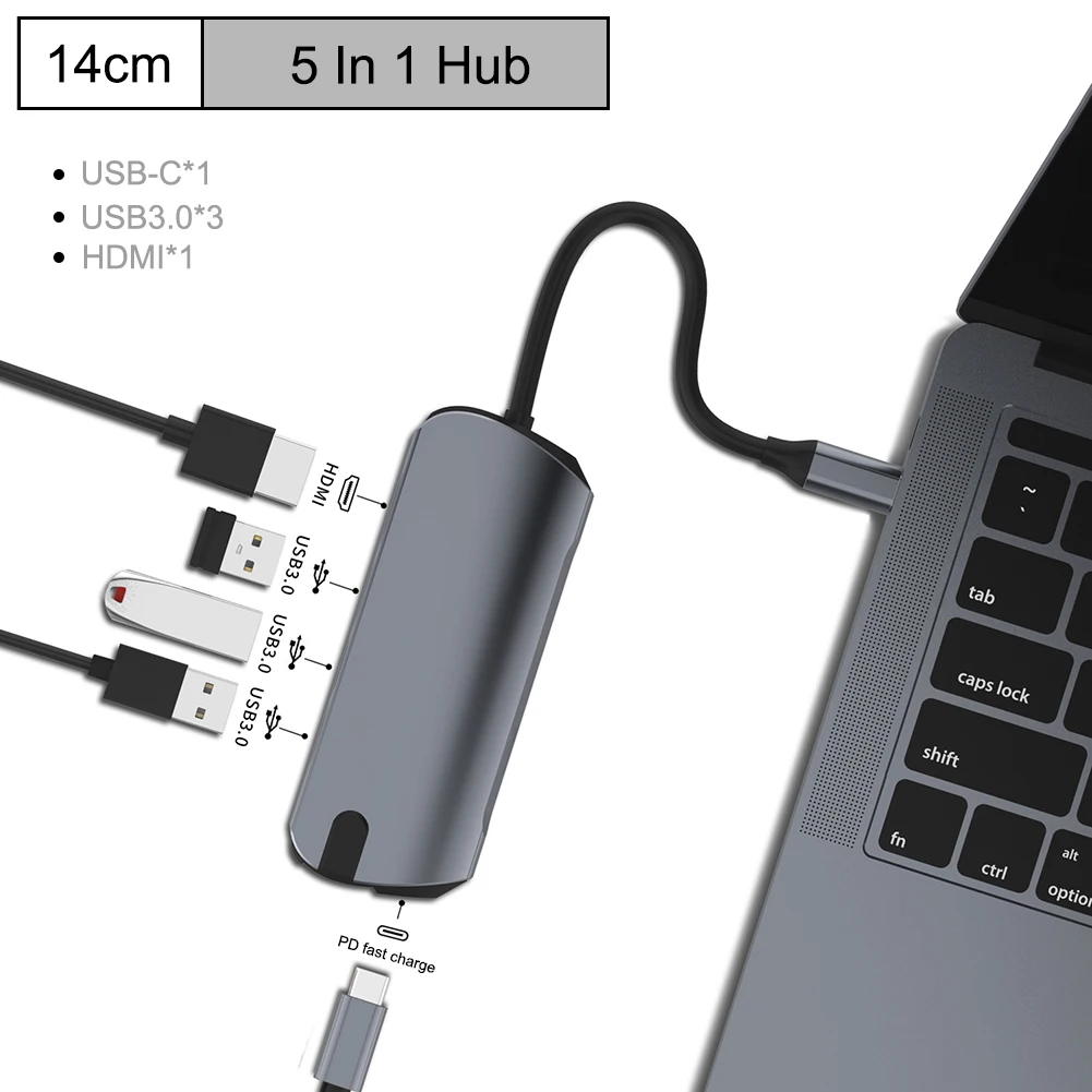 Type c концентратор для мульти-Хаба USB 3,0 HDMI 4 K/SD/TF кард-ридер/PD зарядка аудио/RJ45 адаптер для MacBook Pro type c usb-хаб