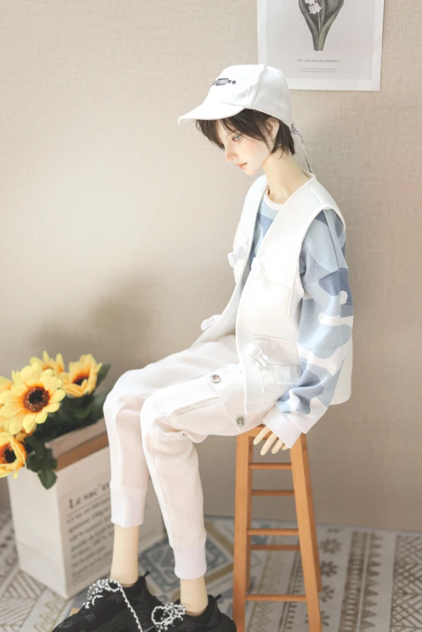 

BJD baby white acetate satin workwear vest coat 3 point 4 point uncle