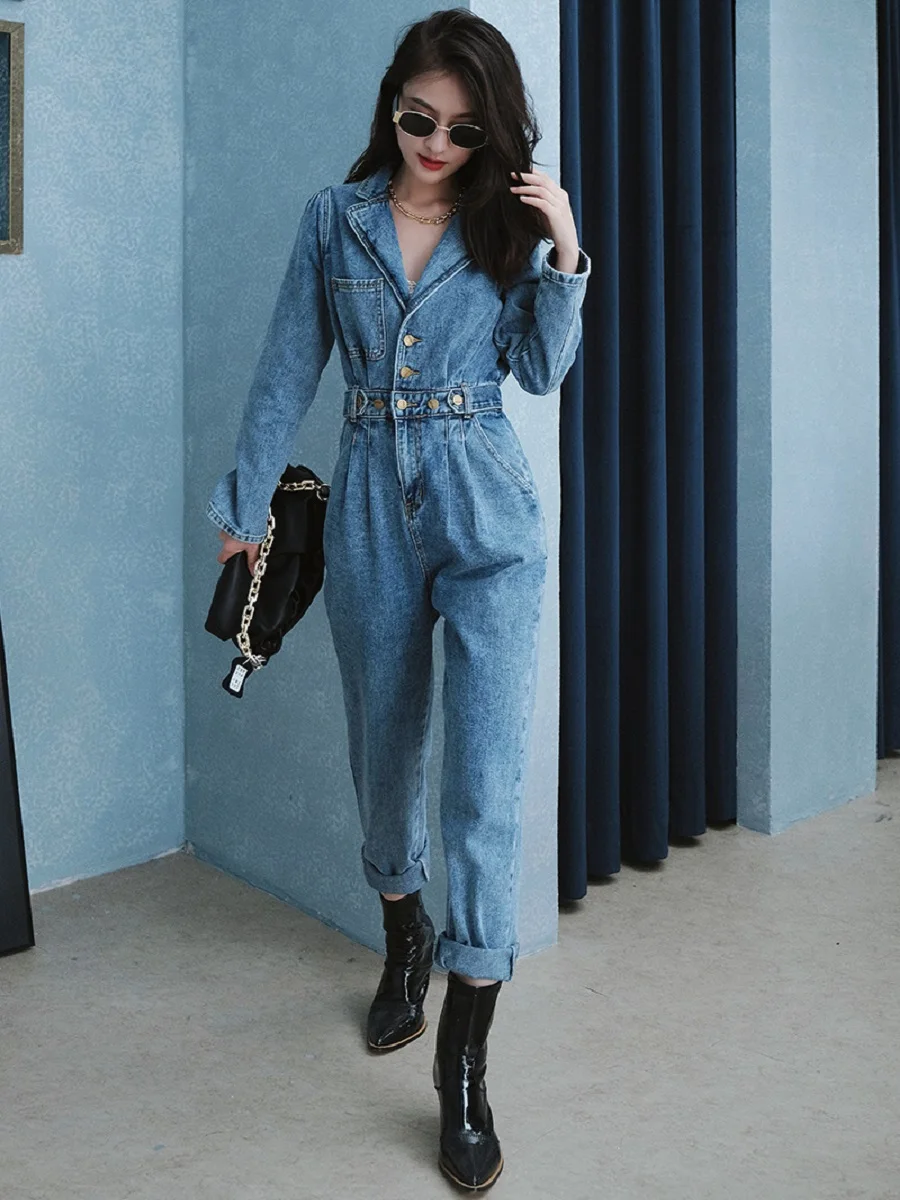 

Casual heavy crafts elastic waist high collar body suits for women 2020New autumn fashion women's tight-fitting jumpsuit XL