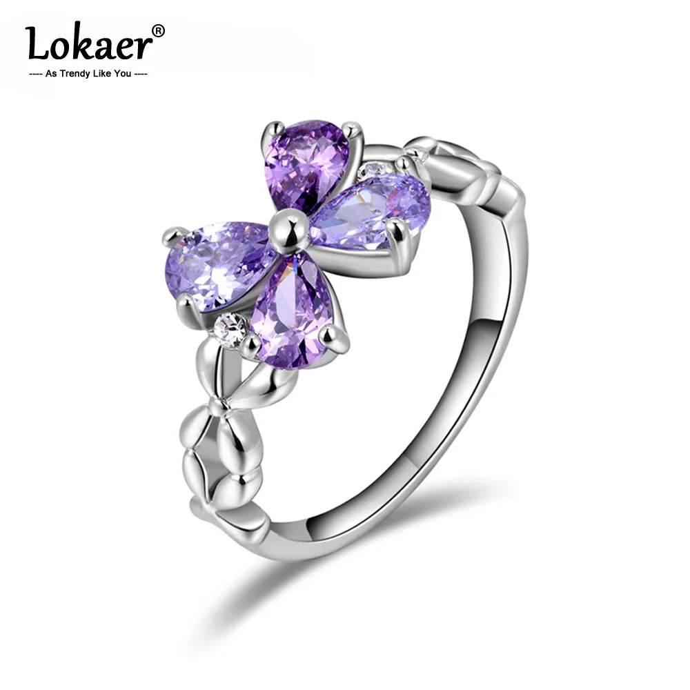 Lokaer фиолетовый фианит цветы обручальные кольца ювелирных изделий с австрийскими