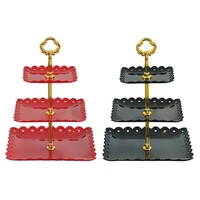2pcs fruit tray 3 layer entrepreneurial cake rack wedding cake tray snack nut candy tray 3 layer fruit tray red black