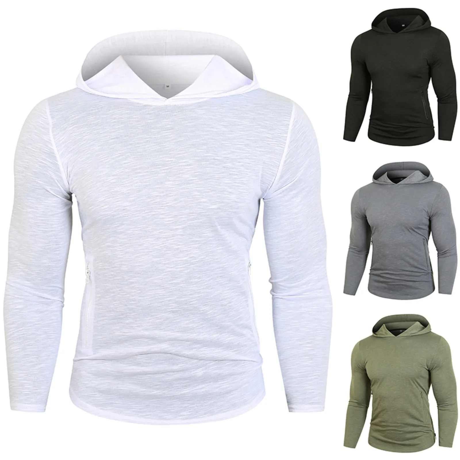 

2021 Winter New Men's Hooded Sweatshirt Side Zipper Solid Color Hoodie Hip Hop Street Sportswear Men's Long Sleeve Sportswear